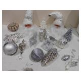 SILVER & WHITE GLASS & ORNAMENTS, ETC.