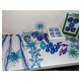 BLUE GLASS & PLASTIC ORNAMENTS