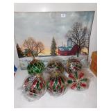 6 NEW LARGE PLASTIC ORNAMENTS AND BATTERY POWERED