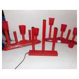 3 VINTAGE RED CANDELABRAS