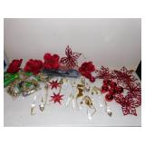RED FLOWERS AND CHRISTMAS BULBS AND SILVER/GOLD