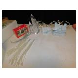 HOUSES, BATTERY OPERATED CHURCH, LARGE CLOTH BOW,