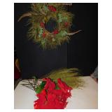 23" WITCNTER WREATH AND ARTIFICIAL POINSETTIAS