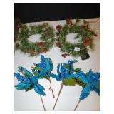 32" LIGHTED BOW, TWO SMALL WREATHES, ETC.