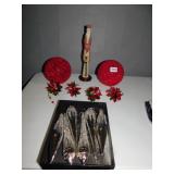 LIGHT UP RED BALLS, GLASS ORNAMENTS SILVER,