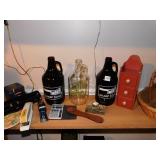 SMALL WOOD BOX, SHARP EDGE JUGS, LEATHER LEATHER