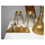 OWL FIGURE, GLASS SHADES W/ BRASS