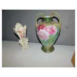 HAND PAINTED DOUBLE HANDLE VASE, SM. VASE