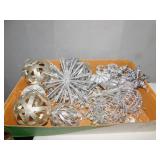 SILVER CHRISTMAS ORNAMENTS, GLASS BIRD ETC.
