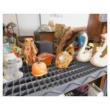 PINK SWAN PLANTER, CANDLE, PUMPKIN, CEMENT BUNNY