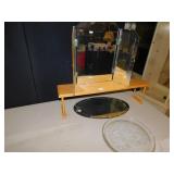 WOOD SHELF FOR OVER SINK, OVAL MIRROR, 3 SECTION