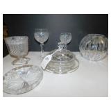 KING CROWN COVERED BOX, ROSE BOWL, ETCHED GLASS,