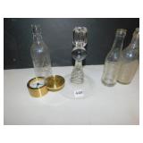 CLOCK, BOTTLES, CANDLE HOLDER