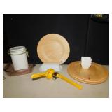 COVERED BUTTER DISH, WOOD PLATES, VISIONS WARE,