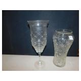 CRYSTAL VASE AND CANDLE PEDESTAL STAND 13.5"