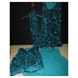 SLINKY FLOCKED LONG SKIRT PEACOCK 2 X & SCARF, 2