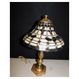 STAINED GLASS LAMP BRASS BASE 17.5" H X 11" ROUND