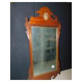 CHIPPENDALE WALNUT INLAID MIRROR, CHIP ON TOP AS