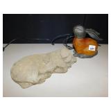 CEMENT PIG, LIGHTED RABBIT LAMP 7"