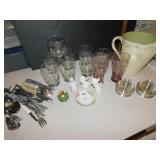PITCHER, METAL PPER TOWEL HOLDER, GLASSES, ETC