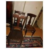 3 WOODEN CHAIRS, 2 ARE MATCHING