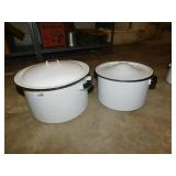 2 ENAMEL POTS LARGE