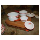 3 ENAMEL WARE POTS WITH LIDS
