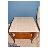 BROWN MARBLE TOP TABLE SCALLOPED EDGE 21" H X 23"