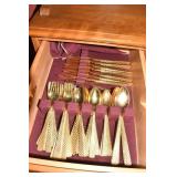 GOLD WASH BASKET WEAVE FLATWARE 5 PC. PLACE