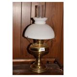BRASS LAMP W/ GLASS SHADE 21"