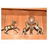 BRASS HORSE HOLDING GLASS BALL & SINGLE BRASS