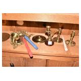 BRASS CANDLE HOLDERS BALDWIN PAIR, WALL MIRROR