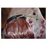 SMALL SATIN JACKET W/ ROSES, 2 SWEATERS, ZIP UP