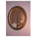 OVAL MIRROR AND PRINT 16" X 13" METAL EDGE CHIP