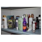 VARIOUS BODY WASH ETC. SUPPLIES, HAIR DRYER,