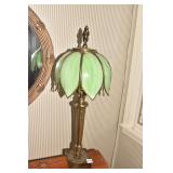 STAINED GLASS SHADE W/ METAL BASE 27" H