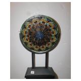 STAINED GLASS CIRCLE LAMP TILTS ON STAND 22" H