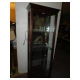 CURIO CABNIET, CHERRY FINISH, SIDE DOOR OPENING,