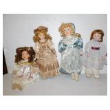 FOUR PORCELAIN DOLLS 17" H