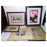 5 ASSORTED PRINTS INCL. HUNT SCENE, "A LESSON IN
