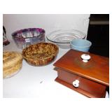 SPONGE WARE, PLANTER, GLASS BOWL, WOOD BOX
