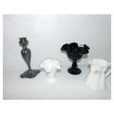 BLACK AMETHYST VASE, MILK GLASS ETC.