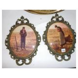 OVAL PLASTIC FRAME MIRROR, 2 HARVEST PRINTS METAL
