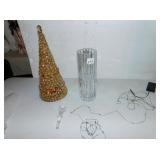 GOLD BEADED TREE & TALL VASE W/ LIGHTS