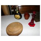 MILITARY JACKET, CANDLE STICK, BASKET, JUG, WINE