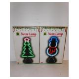 NEON SNOW MAN AND CHRISTMAS TREE