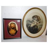 PRINT 21" X 17" GIRL W/ BIRD AND RELIGIOUS PRINT