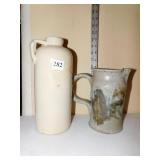 POTTERY PITCHER AND JUG BOTH WITH HANDLES