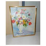 FRAMED FLOWER PAINTING, NO GLASS. 20.5" H X 16.5"