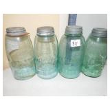 9" TALL MASON JARS PAT 1858. ETC.